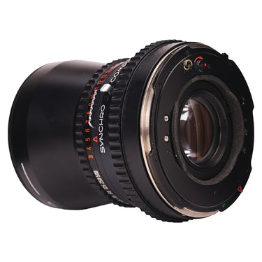 Hasselblad Distagon 60mm rear three-quarter view showing rear element and V bayonet mount