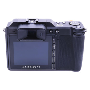 Hasselblad X1D 50C rear showing touchscreen, EVF, and control buttons
