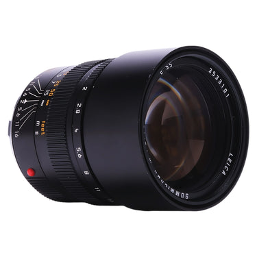 Leica 90mm f2 Summicron-M side view showing front glass and serial number 3533101