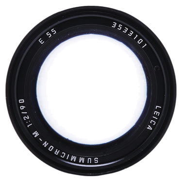 Leica 90mm f2 Summicron-M front element with E55 filter thread and name engraving