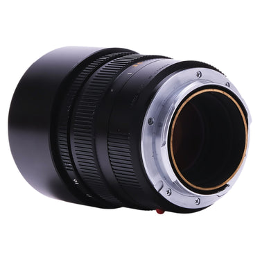Leica 90mm f2 Summicron-M rear three-quarter view showing bare M mount