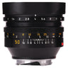 Leica Noctilux-M 50mm f1 front view with hood, aperture and distance scales