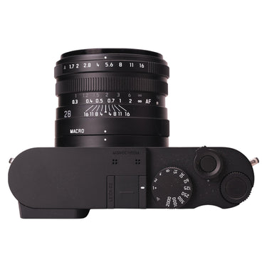 Leica Q2 Monochrom top plate with shutter speed dial and lens scales