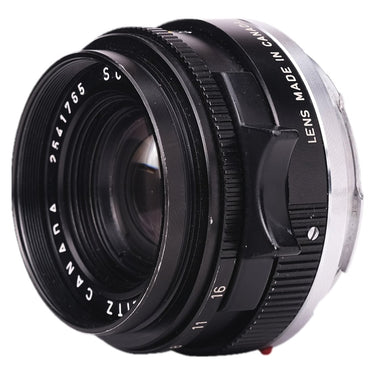 Leica 35mm f2 Summicron V2 side view showing Lens Made in Canada engraving