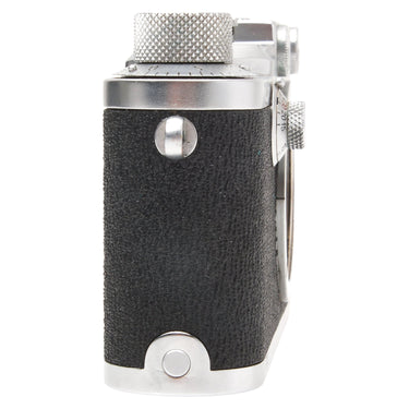 Leica IIIc side view showing knurled advance knob and infinity lock