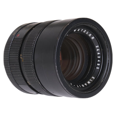 Leica 90mm f2.8 Elmarit-R front three-quarter view with Wetzlar Elmarit-R name ring and serial 2442495