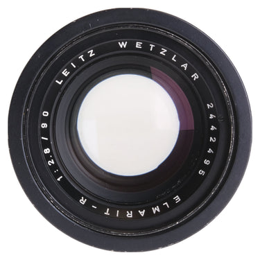 Leica 90mm f2.8 Elmarit-R front element and name ring, straight-on view