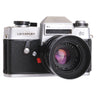 Leica Leicaflex SL front view with Summicron-R 50mm f2 lens and hood mounted