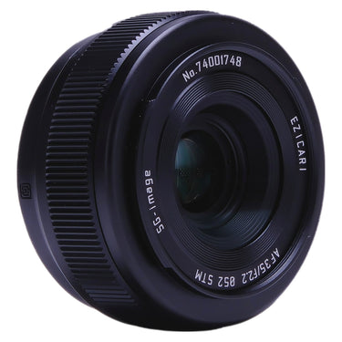 SG-image 35mm f2.2 lens front angled view showing glass element