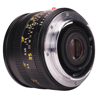 Leica Elmarit-R 35mm f2.8 rear three-quarter view showing R mount and rear element