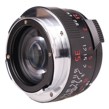 Mr Ding Pactcron-M 35mm f1.8 rear element and Leica M mount angled view