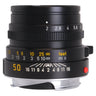 Leica 50mm f2 Summicron-M black lens side view with aperture and depth-of-field scales