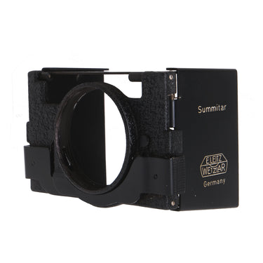 Leica SOOPD Summitar hood, angled view of lens mount ring and Summitar engraving