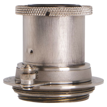 Leitz Hektor 50mm f2.5 nickel lens side view with focus lever and infinity index
