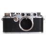 Leica IIIc Wartime front view with open screw lens mount and rangefinder windows