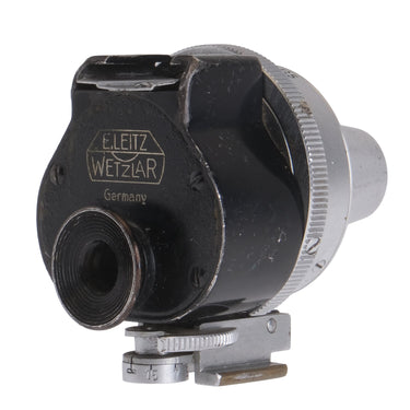Leica VIOOH finder three-quarter view showing eyepiece and focal-length adjustment shoe