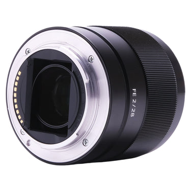 Sony FE 28mm f2 lens rear mount with side barrel and FE 2/28 marking