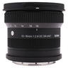 Sigma 10-18mm f2.8 DC DN lens side view with zoom scale and front cap mounted