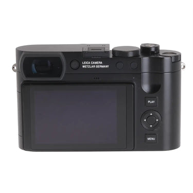 Camera West Leica Q3 43 digital camera back view showing the LCD screen, viewfinder, and control buttons.
