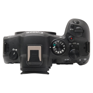 Canon EOS R6 Mark II top plate with hot shoe cover and mode dial