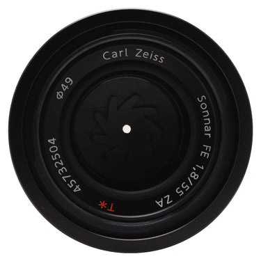 Sony FE 55mm f1.8 ZA front element with Carl Zeiss Sonnar T* engraving and 49mm filter thread