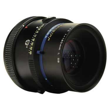 Mamiya Sekor Z 180mm f4.5 L angled front view showing front glass