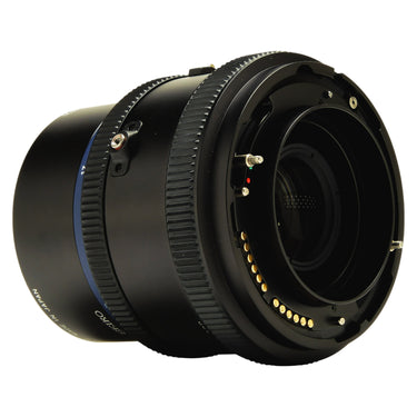 Mamiya Sekor Z 180mm f4.5 L rear three-quarter view showing mount and contacts