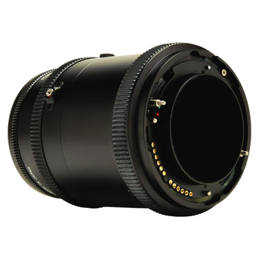 Mamiya 180mm f4 Soft VSF lens angled rear view showing bayonet mount and gold contacts