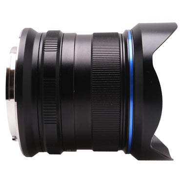Laowa 9mm f2.8 Zero-D side profile with petal hood and focus ring