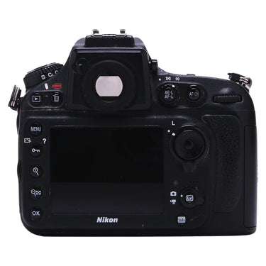 Nikon D800 rear with LCD screen, viewfinder, and control buttons