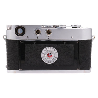 Leica M3 DS rear with film speed reminder dial and flash sync sockets