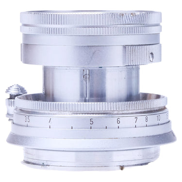 Leica Summicron 5cm collapsible opposite side showing meter distance scale, barrel extended