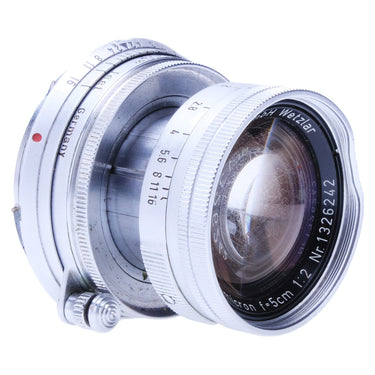Leica Summicron collapsible angled front view with serial number Nr. 1326242