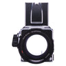 Hasselblad 2000FC/M front view with Carl Zeiss 110mm f2 Planar lens and finder raised