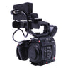 Canon EOS C200 front three-quarter view with monitor and top handle mounted