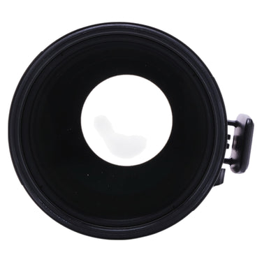 Nikon 500mm f5.6E PF lens hood shown end-on with release tab