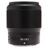 Nikon Z 50mm f1.8 S prime lens front three-quarter view with 50/1.8 S marking