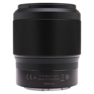 Nikon Z 50mm f1.8 S barrel showing serial number and Made in Thailand markings