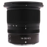 Nikon Z 14-30mm f4 S lens standing upright, zoom scale and A/M focus switch