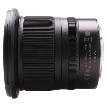 Nikon Z 14-30mm f4 S side view showing serial number and Made in Thailand