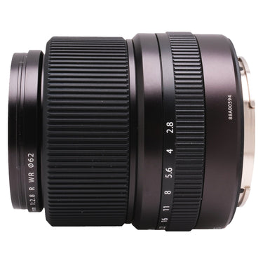 Fujifilm GF 45mm f2.8 R WR side profile with engraved serial number