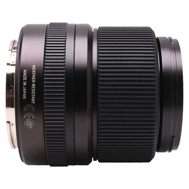 Fujifilm GF 45mm f2.8 R WR side view with Weather Resistant and Made in Japan markings