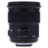 Sigma 50mm f1.4 DG HSM Art front view standing on mount with hood attached
