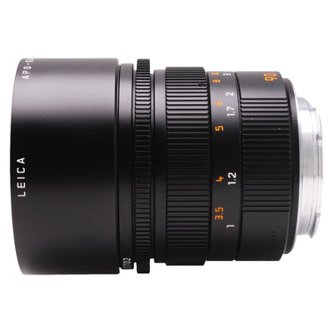 Leica APO-Summicron-M 90mm f2 ASPH side view with LEICA engraving and bare rear mount