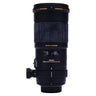 Sigma 180mm f2.8 APO Macro standing upright, front view with hood and controls