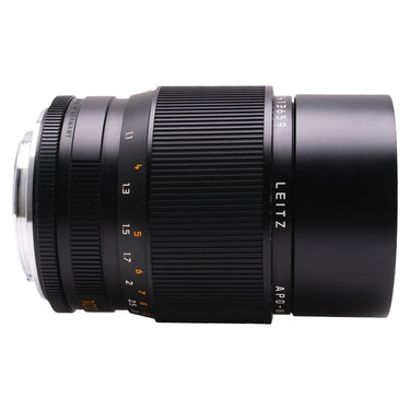 Leica APO-Macro-Elmarit-R 100mm opposite side view showing focus scale and LEITZ marking