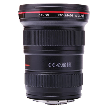 Canon EF 16-35mm f2.8 L II USM opposite side barrel with Made in Japan and CE markings