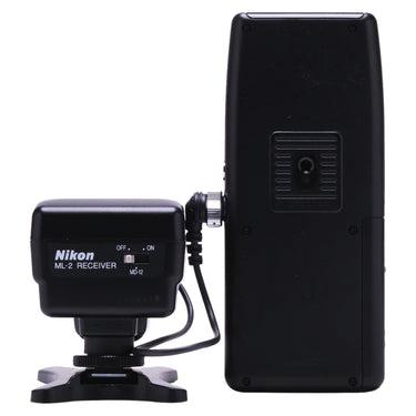 Nikon ML-2 receiver front label and transmitter rear panel with tripod socket