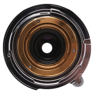 TTArtisan 28mm f5.6 rear view showing brass M mount and rear element