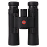 Leica Ultravid 10x25 binoculars front view with eyepiece caps, red Leica dot and 10x25 markings